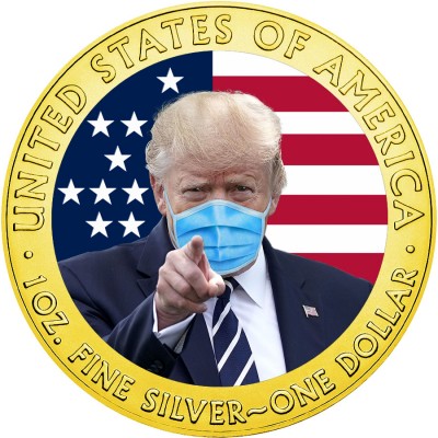 USA DONALD TRUMP Face Mask COVID series CORONAVIRUS American Silver Eagle 2020 Walking Liberty $1 Silver coin Gold plated 1 oz